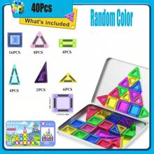 4-8 Years Old Kids Magnetic Building Blocks, 40pcs Mini Magnetic Tiles, Magnetic Tiles Travel Set With Storage Tin Box, Educational Toys Birthday Gift For Toddlers, Boys & Girls 3+ Years Old, Random Color - Multicolor - View 9