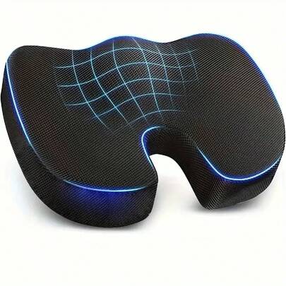 1pc Extra Large Thick Black Breathable Mesh Fabric Memory Foam Slow Rebound Cushion - 45*35*7cm - Memory Foam Seat Cushion, Suitable For Home, Office, Long Sitting, Alleviates Sitting Pain From Sciatica, Hip & Tailbone, For Office Workers, Drivers Chair Office Chair Chair Cushion Chair Pillow Cushions Gaming Chair