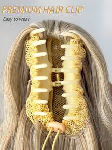 22-24 Inch Long Wavy Golden Synthetic Claw Ponytail Hair Extensions, Heat Resistant Fiber, Suitable For Girls And Women Daily Wear