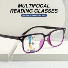 1pc Classic Multi-Focus Reading Glasses, 2-In-1 Progressive Function Lens, Ultra-Light Frame With Flexible Temples For Comfortable Wear, Fashionable Black & Purple Design - Black Purple - View 2