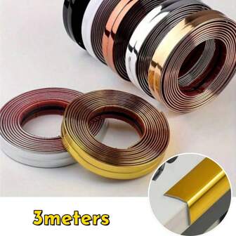 1pc 3meters/118.11in PVC Self-Adhesive Decorative Tape Gold Background Wall Inner Corner Decor Strip Furniture Table Edge