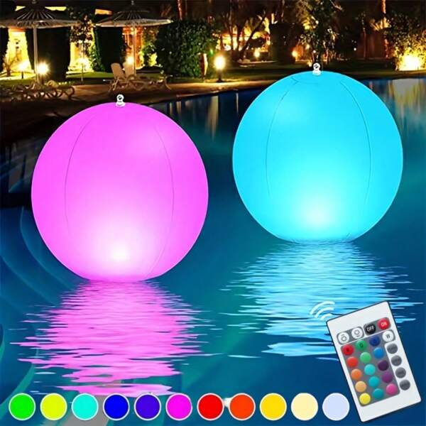 Glow Ball 16'' Inflatable LED Light Up Beach Ball With Remote, Glow In The Dark Party Supplies, For Beach Indoor Outdoor Games And Decorations, 1pc Random