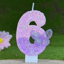 1 件生日蜡烛数字，高端蜡烛数字 0-9，适合浪漫派对、生日蛋糕装饰、节日周年派对蛋糕蜡烛、闪亮数字蜡烛 - 漸層紫蝴蝶 - 查看 17