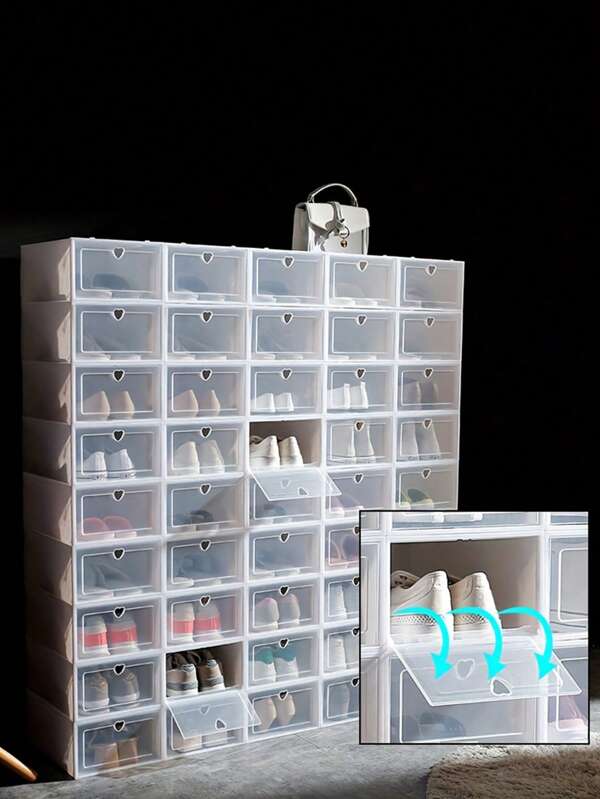 12/6/3/1pc Shoe Boxes, Shoe Store Display, For Corridor, Transparent With Lid, Foldable And Stackable Free-Combination Shoe Rack, Transparent Shoe Box With Lid, Foldable And Stackable Plastic Shoe Rack Storage Box - Waterproof, Space-Saving For All Shoes Storage - Suitable For Entryway, Bedroom, Home, Dorm. Stackable Clear Plastic Box For Closet, Sports Shoes, Office