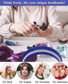Wecoe Brown Satin Headband Women 1.6 Inch Wide Silk Headband Non Slip Fashion Neutral Colors Plain Hair Band DIY Holiday Hair Accessories For Women Girls Diademas Para Mujer Gifts - 寶藍色 - 查看 4