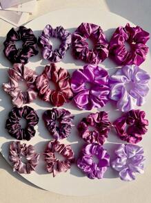 Set de 16 scrunchies (coleteros) de color púrpura, de estilo elegante europeo y estadounidense, de corte sencillo, adecuados para citas, elásticos holográficos para mujer