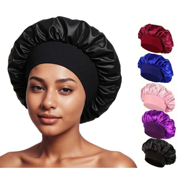 1pc Women's Satin Night Sleep Cap, Hair Care Wide-Brimmed Soft & Skin-Friendly Stretchy Sleeping Hat, Suitable For Daily Use ,Hair Styling Tools