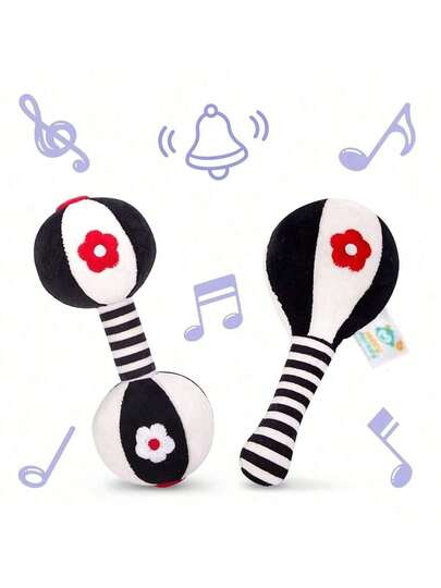 ของเล่นเขย่าเด็กทารกนุ่มสีดำ-ขาว, ตุ๊กตาขนสัตว์ความคมชัดสูงสีดำและขาวเงียบ เขย่าง ของขวัญสำหรับเด็กแรกเกิด เหมาะสำหรับเด็กแรกเกิด-3-6 เดือน