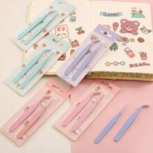 1 set di pinzette in acciaio inossidabile a colori macaron, dritte e piegate, per fai da te, scrapbooking e applicazione di ciglie