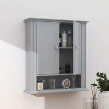 Botiquín De Baño Montado En La Pared Con 2 Puertas, Armario De Pared Colgante Sobre El Inodoro, Armario De Almacenamiento Superior Para Baño, Cocina, Lavandería, Gris Claro - Multicolor - View 7