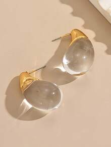 CVNANA 2只简约复古亚克力蓝色水滴形耳环，法式空灵韩风耳环，甜美可爱，散发法式精致气息，通勤百搭，情人节礼物，日常派对饰品 - B - 查看 4