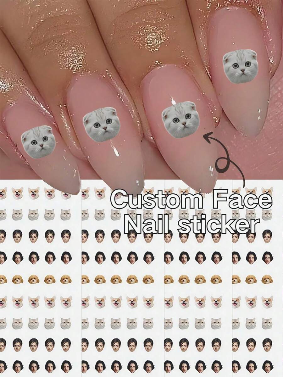 1pc Custom Face Nail Decals Sheet – Personalized 0.8*0.8cm Waterproof Stickers With Pet Or Portrait Photo, Custom Nail Decals, Custom Face Sticker, DIY Nail Art, Unique Gift For Women, Friends, Girls, Birthday, Back To School & Wedding Party, DIY Nail Art Sheet, Idea Gift For Mother's Day, Graduation Season, Birthday, Unique Gift Friends, Gift For Her Ornamental, Letter Contracted Customized Treasure Finds - Multicolor - View 1