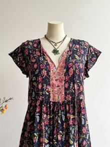 Rusttydustty A Long, Loose, Casual And Vacation Floral Dress With A V-Neck For Womenboho Easter Beach Outfits Hawaii Coachella Music Festival Tropical Vacation