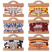 6pcs/Set Sports Themed Bracelet Set - Football, Baseball, Softball, Basketball, Soccer, Volleyball, Great Gift For Sports Lovers