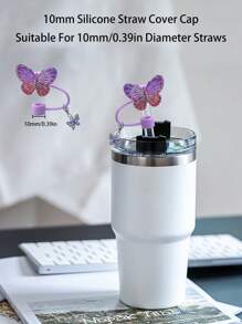 10 mm/0,4 pol. Tampas de Palha de Silicone para Copo, Acessórios Compatíveis com , Copo de 30/40 Oz com Alça, Tampa de Palha com Design de Borboleta, Tampa de Palha com Borboleta Colorida de Glitter, Tampa de Palha com Pingente de Borboleta, Tampa de Palha com Borboleta a Laser, Tampa de Palha à Prova de Poeira e Decoração Fofa de Borboleta, Presentes para Aniversário, Dia dos Namorados, Reunião Familiar, Dia das Mães