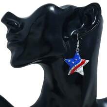 2 Pairs Of American Independence Day Earrings, July 4th Earrings, Patriotic Style Earrings With Stars And Heart Patterns, Party Gift - Hai cặp - Xem 4