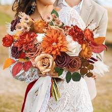 AUSOGO Jesienne kwiaty sztuczne kwiaty spalone pomarańczowe sztuczne kwiaty do ciasta do samodzielnego wykonania ślubne bukiety ślubne centralne elementy kompozycji kwiatowej jesienna dekoracja prysznica wystrój domu