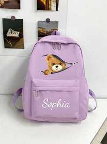 1 可定制新款可爱卡哇伊简约卡通拉链小熊印花背包，适合返校季。尼龙材质双拉链轻便大容量可折叠包，非常适合上学、日常旅行、购物