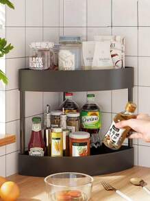 1 قطعة رف مثلث للمطبخ، رف تخزين للزوايا للتوابل والبهارات والأواني المطبخية