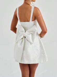 Vestido de verano de mujer WOWDARK de cuello cuadrado con lazo decorativo y tirantes de línea A
