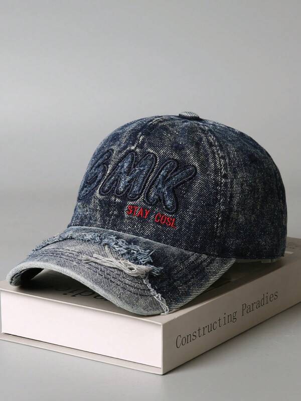 1pc 2025 Spring/Summer New Retro Distressed Embroidery Big Letter Baseball Cap, Unisex Vintage Sun Hat