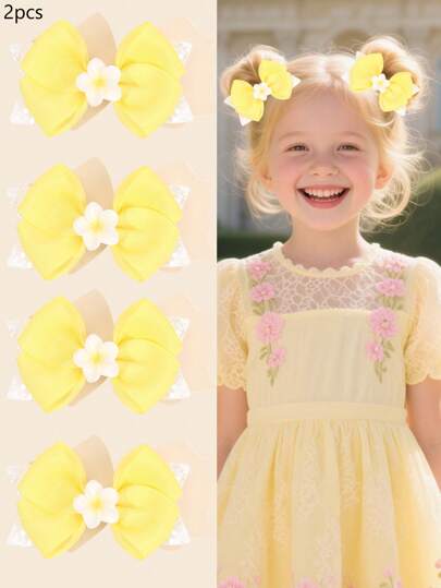 2pcs Yellow White Hair Bows For Girls,Fabric Flower Bow Hair Clips,Alligator Clips Swallow Tail Hair Accessories For Girls Gifts