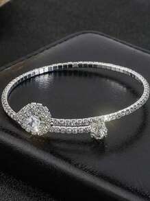 1pc Rhinestone & Zirconia Beads Criss-Cross Stretch Bracelet, Suitable For Daily Wear