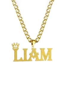 Naszyjnik z podwójnym łańcuszkiem krawężnikowym z imieniem i nazwiskiem - stal nierdzewna 304, złoty kolor, hiphopowy, 3D, błyszczący wisiorek dla mężczyzn, spersonalizowany prezent dla niego, taty, pary (Dzień Ojca, ukończenie szkoły, Dzień Matki), dodatek na imprezę, styl hip-hopowy, wykwintne rzemiosło, biżuteria dla par, modny dodatek, trwała biżuteria, stylowa biżuteria, prezent na ukończenie szkoły, czarny, srebrny, złoty, stylowy, kolorowy, vintage, unisex, swobodny, słodkie, niestandardowy, spersonalizowany, wyjątkowy, na rocznice, na urodziny, na ukończenie szkoły, na imprezę, szykowna jesień, szykowna zima