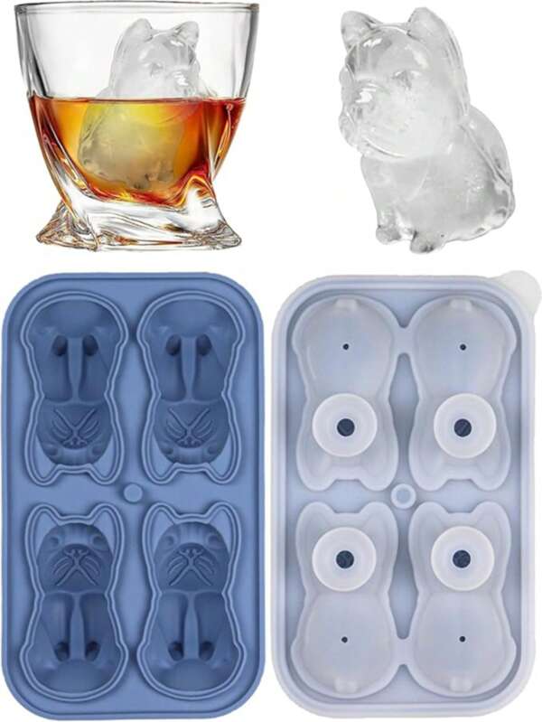 1 Peça Forma de Gelo de Silicone, Forma de Gelo 3D Grande de Buldogue Francês, Molde de Gelo com Formato de Animal para Presente, com Tampa de Estilo Funil, Adequado para Bebidas, Coquetéis, Conhaque, Café Gelado