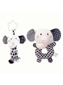 Cute & Funny Black & White Rattle Animal Plush Decoration - Zebra, Fox, Lion, Elephant, Soft Hanging Rattle For Infant & Toddler, Attractive Baby Toy
