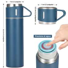 Termos de acero inoxidable, termo a prueba de fugas, botella de agua sin BPA, termo de 500 ml con taza y asa, termo para café y té, botella para bicicleta(Azul) - Azul - Ver 2