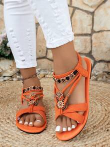 女士时尚波西米亚风格平底凉鞋，休闲百搭，适合婚礼、派对、户外、海滩