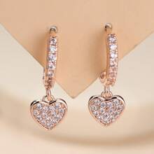1 对女士优雅锆石心形耳钉 - 金黃色 - 查看 6