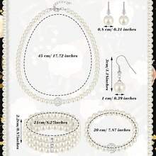 Glenmal Pearl Rhinestone Jewelry Set For Women Pearl Necklace Bracelet Earrings For Wedding Birthday Bridal Shower Tea Party - Elegant Style - 查看 3