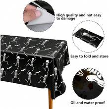 3pcs Halloween Black & White Disposable Skull Plastic Tablecloth 137*274cm Plastic, Rectangle, Halloween Tablecloth For Ghost Theme Party Home Decoration, Indoor & Outdoor Available.
