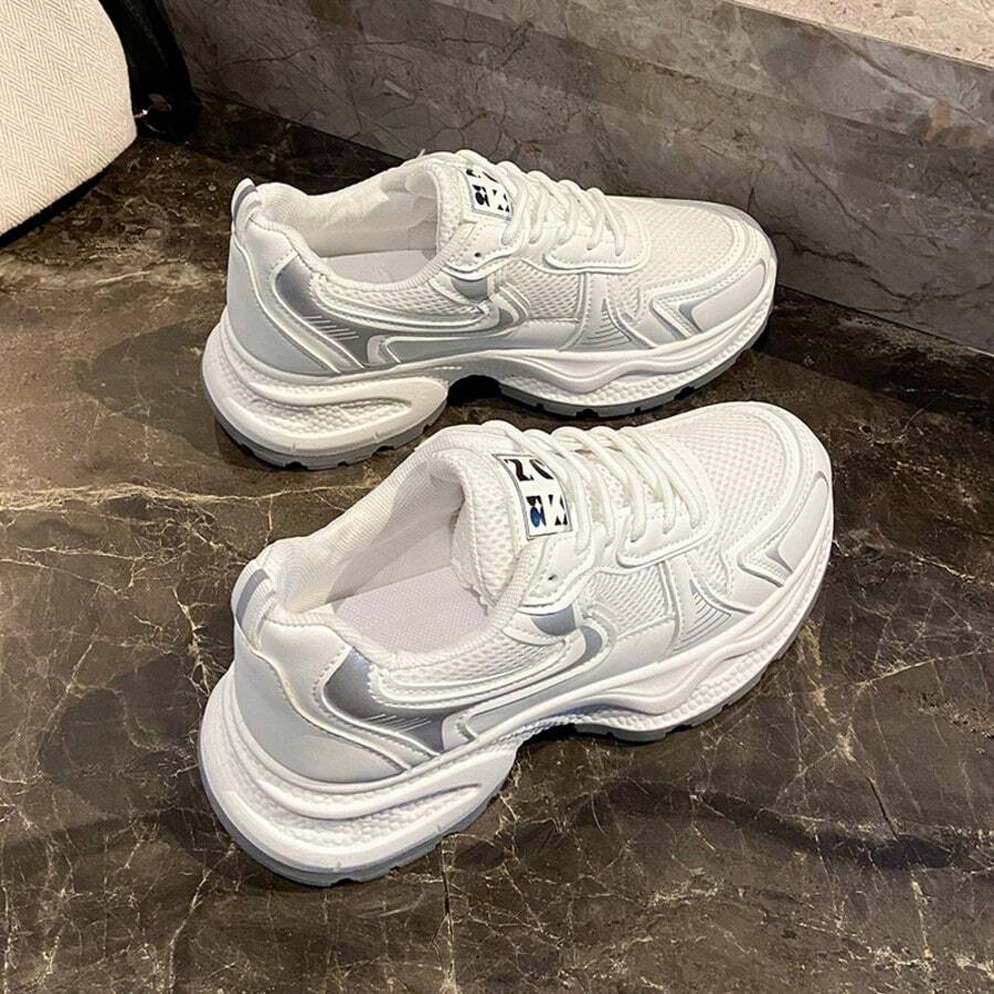 Women's Platform Sneakers, Casual Lace-Up Lightweight Breathable Mesh Athletic Shoes For Spring & Autumn, Slimming, Anti-Slip