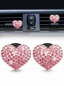 2 chiếc kẹp cửa thoát khí hình trái tim khảm kim cương cho ô tô, phụ kiện trang trí cổng điều hòa ô tô, trang trí nội thất ô tô - Hồng - Xem 1