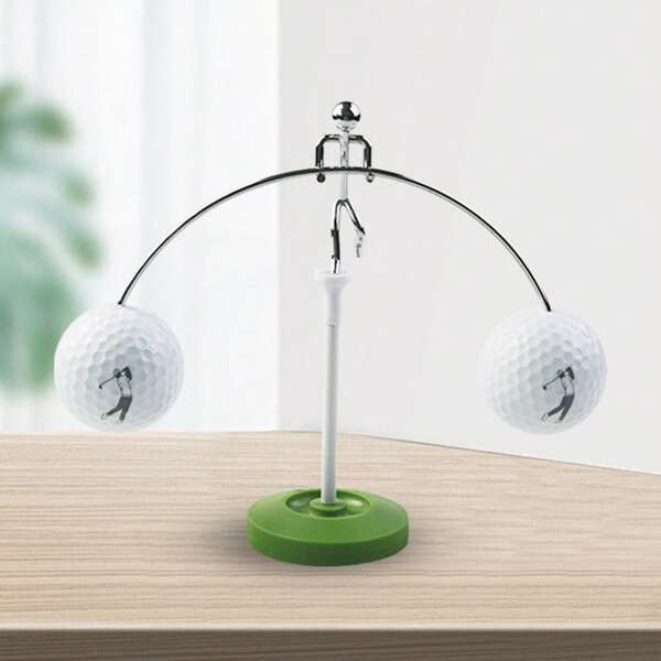 1pc 360 Degree Rotating No-Tipping Silvery White & Green Metal & Plastic Balanced Desk Ornament Decoration, Creative Gift