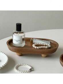 1pc Vintage Wooden Jewelry Dish, Fragrance Display Rack, Aromatherapy Tray, Entrance Key Storage Tray, Home Decor For Women Storage Organizer Travel Essentials Back To School Dormitory Storage - Multicolor - View 2