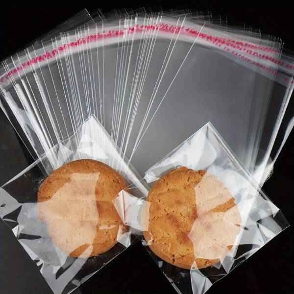 100/Pcs Various Sizes Of Baking Bags, Square Multi-Purpose Baking Self-Sealing Cellophane Bags, Transparent Resealable Cellophane Bags, Individual Cookie Bag Packaging, Vacuum Bags For Fresh-Keeping, Household Kitchen Supplies, Kitchen Accessories