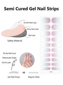 20 pièces/set Autocollants de vernis à ongles en gel semi-durci avec design French Tip, gel UV longue durée et facile à poser/retirer