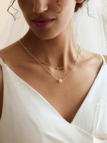 Stainless Steel Waterproof Non-Fading Cute Gold Double-Layer Small Beads Pearl Necklace, Suitable For Women's Daily Wear - Gold - View 3