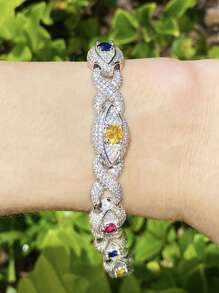DUBSS 1 pieza Brazalete con ojo engarzado de color con eslabón infinito plateado para hombres, joyería de estilo hip hop