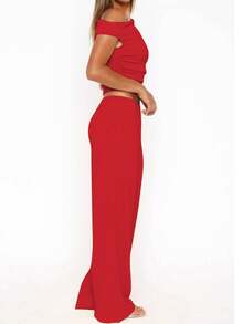Stylish Pleated Slim-Fit Crop Top, Flattering And Slimming - Red - View 4