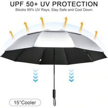 Paraguas de G4Free de 42//54/62 pulgadas, compacto, reversible, de viaje, con 10 varillas, resistente al viento y a la lluvia, doble capa, apertura y cierre automáticos - Plateado/Negro - Ver 1