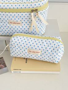Bolsa de cosméticos de mano con lunares, color amarillo limón, de textura suave y artística, diseño de cremallera de color fresco y contrastante, gran capacidad para uso doméstico, viajes y uso diario, adecuada para mujeres, bolsa de viaje para la escuela, vacaciones, regreso a la escuela, bolsa de maquillaje, bolsa de viaje para mujeres - Multicolor - Ver 4