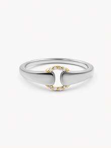 Ewell Stylish 925 Sterling Silver 18k Gold Plated Unique Two Toned Zirconia Buckle Rings For Women Daily Wear - 彩色 - 查看 12