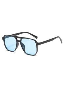 Unisex Tortoise Shell Color Square Frame Double Bridge Pilot Style Fashion Glasses For Vacation Boho Shades Beach Accessories, Suitable For Summer Sun Protection, Beach Vacation, Outdoor Sports, Party, Self-Driving, Fishing, Cycling, Shopping And Taking Photos Accessories