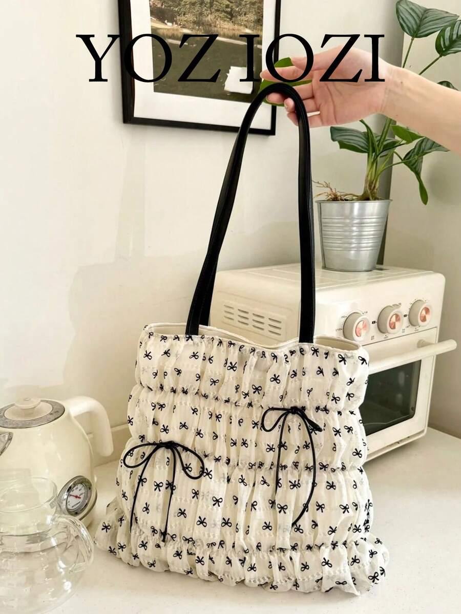 Túi Tote Niche Back To School dành cho nữ, sức chứa lớn, nhẹ, túi đeo vai đi làm thường ngày có nơ xếp ly dành cho sinh viên đại học - Nhiều màu - Xem 1