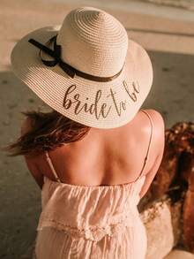 Customized Soft Edge Beach Hat - Single Travel Hat - Honeymoon Beach Hat - Personalized Sun Hat - Bridal Gift - Bridal Hat, Hat Size: One Size Fits Most, Crown: 3.5 Inches, Brim: 5 Inches, Wedding Element Straw Hat, Suitable For Beach Club Singles Party, Back To School Season, Summer Vacation
